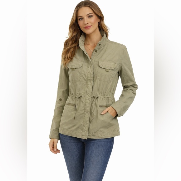 Sigrid Olsen Jackets & Blazers - Sigrid Olsen Sage Green Utility Cargo Zip Up Drawstring Jacket Size 12